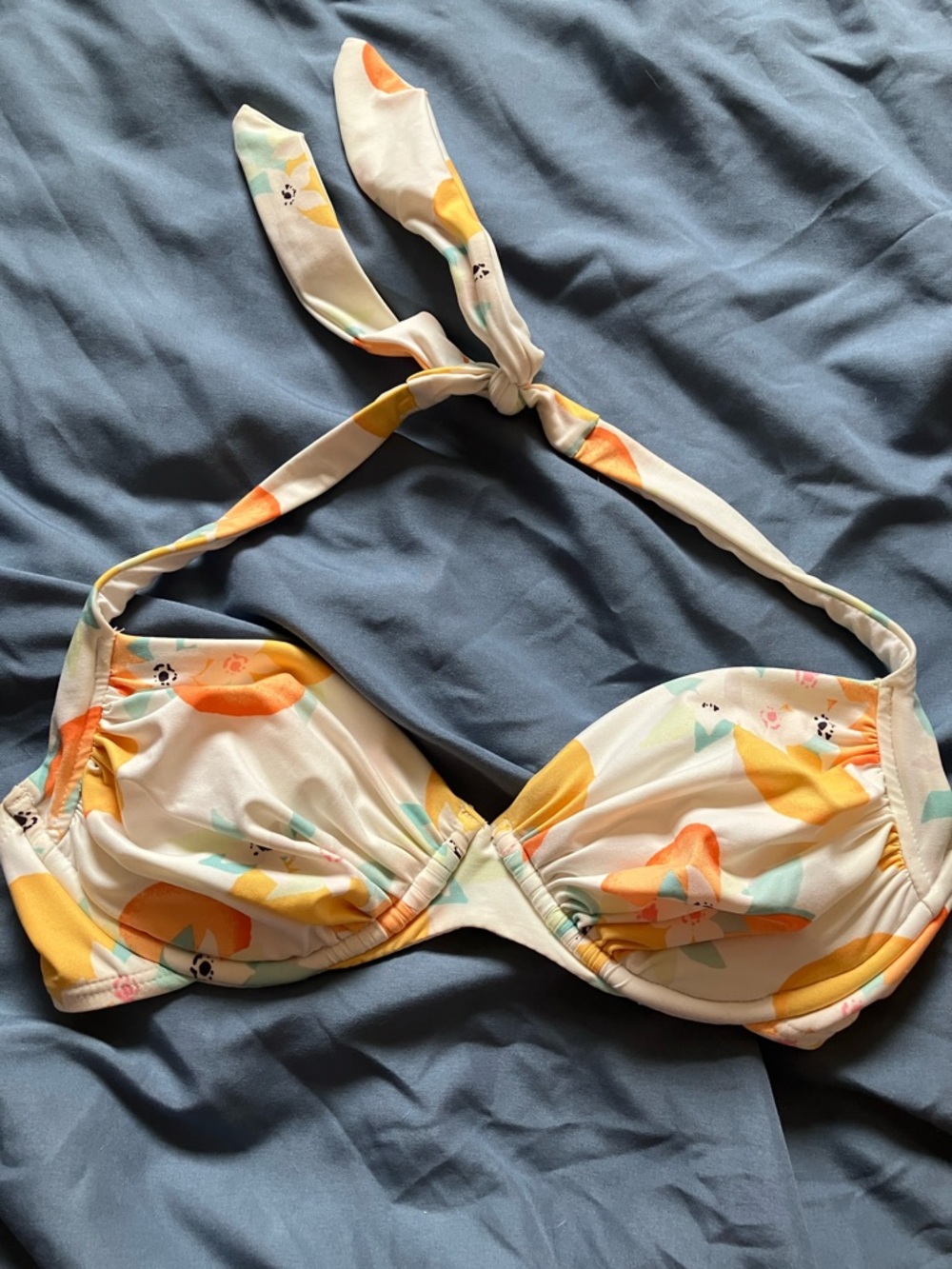 kate spade: Cream Bikini Top- Orange & Floral Print- XS